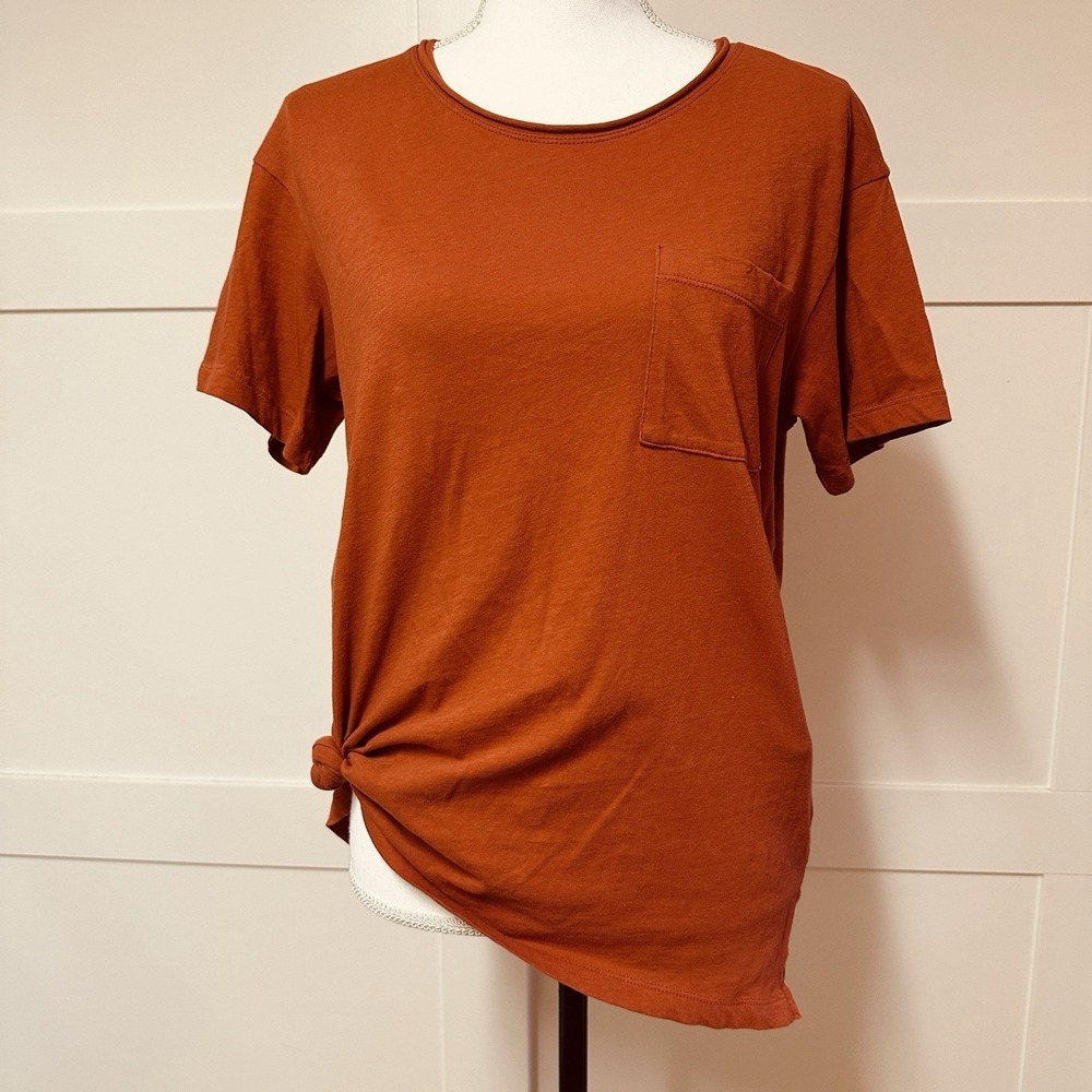 Madewell Womens XS Terracotta Burnt‎ Orange 100% Cotton Pocket Tee Shirt NA459